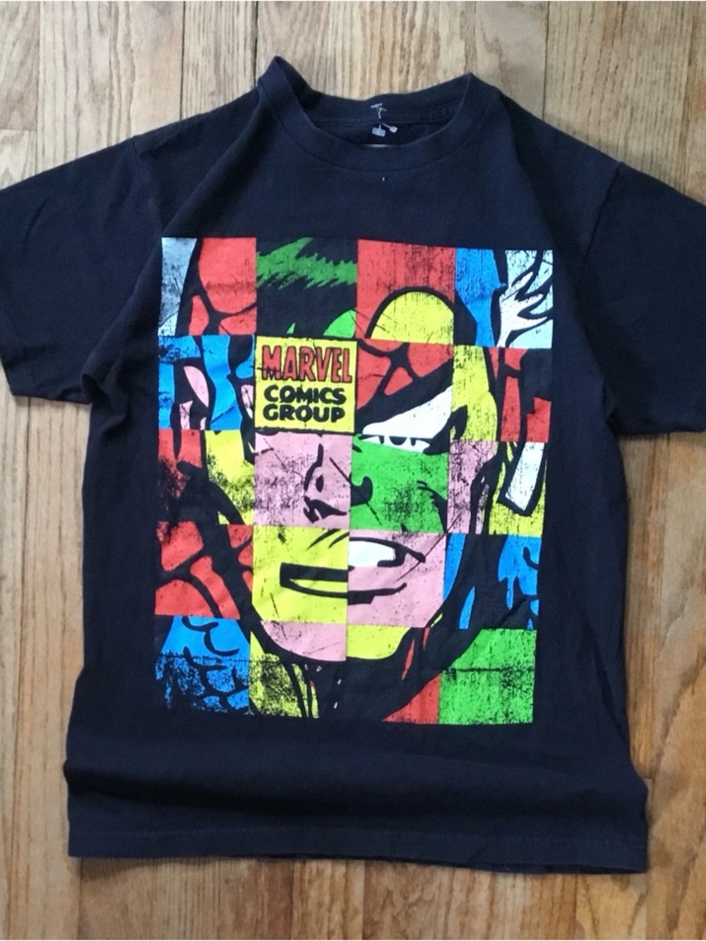 Marvel Black Short-Sleeve Tee with Multicolor Pop-Art Print